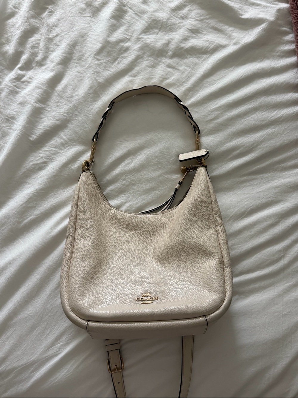 Coach Jules Hobo Bag in Chalk Leather Shoulder Bag with longer strap